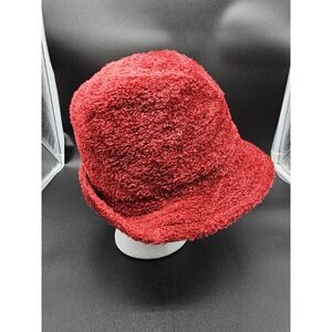 Accessories Red Fuzzy Bucket Hat One Size Y2K Style‎